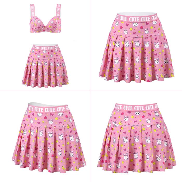 Комплект білизни LittleForBig: міні-спідниця з високою талією, бра та трусики, 3 шт. Розміри plus size, спортивний бра, рожевий, 3XL