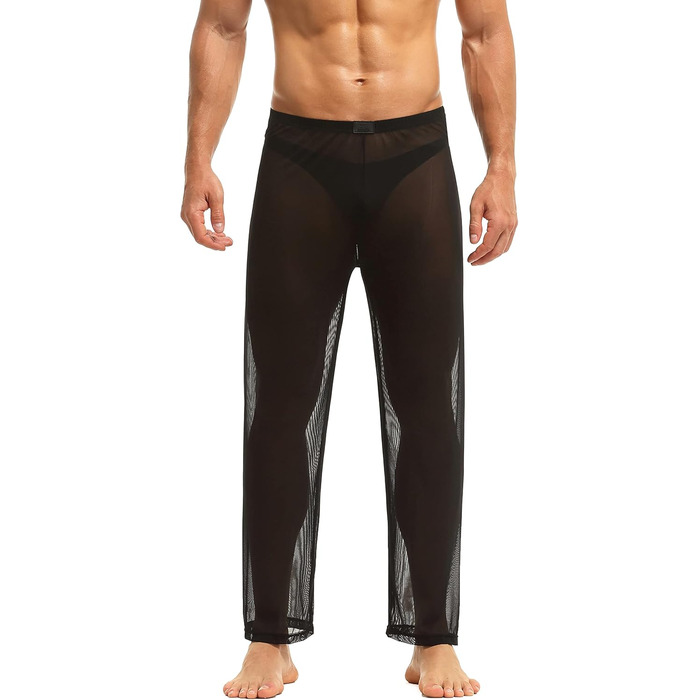 Чоловічі прозорі штани з сітки, нічна сорочка, спідня білизна, штани з нейлону, чоловічі мереживні штани, довгі прозорі штани, чоловічі штани з сітки, штани з тонкої сітки з тюлю, чорний