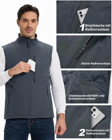 Чоловічий жилет Outdoor Ventures Softshell з утеплювачем: водовідштовхуючий, вітрозахисний та дихаючий жилет для велоспорту, бігу та походів (Темно-сірий, 3XL)