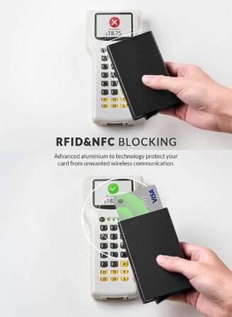 Металевий картхолдер VULKIT з RFID/NFC захистом, чоловівий гаманець-портмоне для 10 карт, чорний