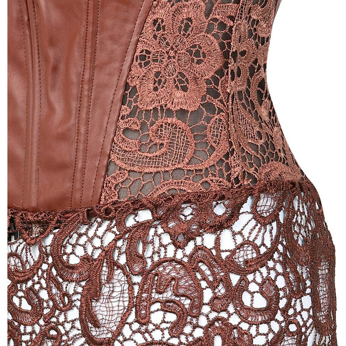 Корсетне плаття Grebrafan з шкіри та мережива для пишних форм, великі розміри (28-30, коричневий)