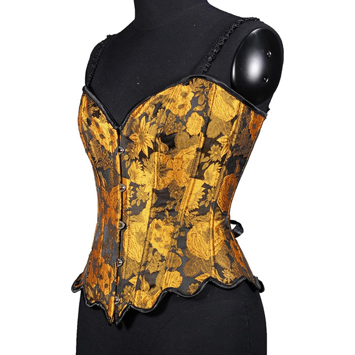 Жіночий корсет повний бюст, корсаж, корсет для Октоберфесту, готичний топ, вінтажна корсаж, бюстєль, корсет середньовічний, жакард, сатин, квітковий, з кісточками, повна груди, спідня білизна, на Хелловін, карнавал, корсет на шнурівці, жовтий колір