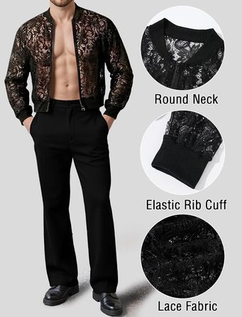 Чоловіча мереживна куртка AIEOE з довгим рукавом, сітчаста сорочка, топ для вечірок, клубної моди, прозора блейзер, сітчаста сорочка для нічного клубу, карнавалу, чорного кольору