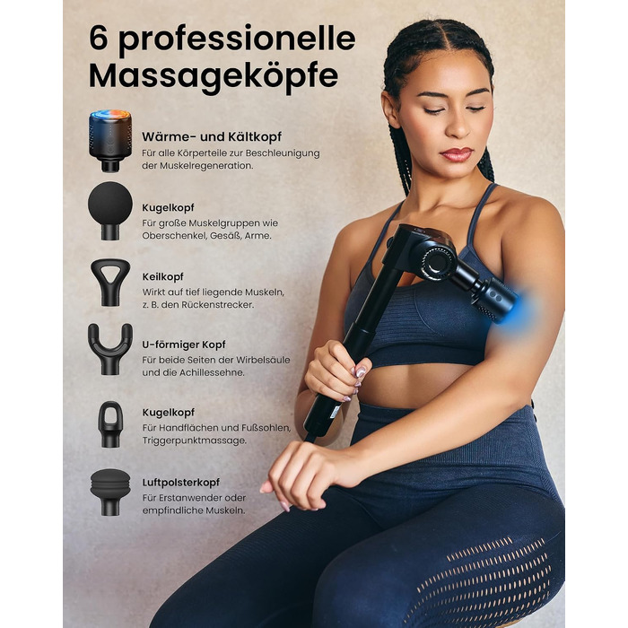 Перкусійний масажер Napre Massage Gun з функцією підігріву та охолодження, складаний масажний пістолет для тіла, спини та плечей, 32 рівні швидкості, 5 кутів нахилу, Gloss Black