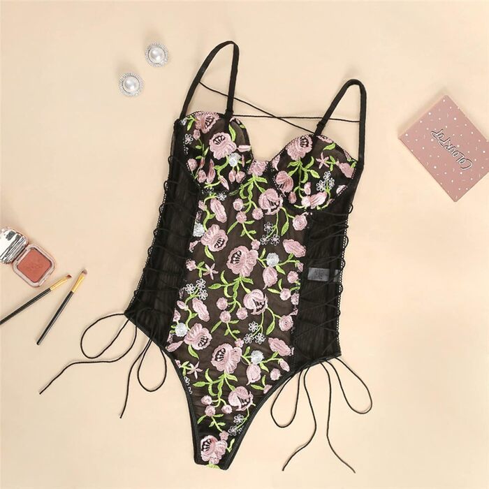 Чорний жіночий боді-корсет з мереживом, сексуальна білизна, розмір M