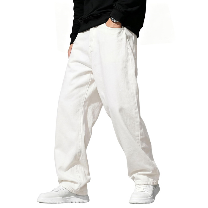 Чоловічі джинси Baggy JMIERR Y2K з ефектом Stretch, білі, розмір L