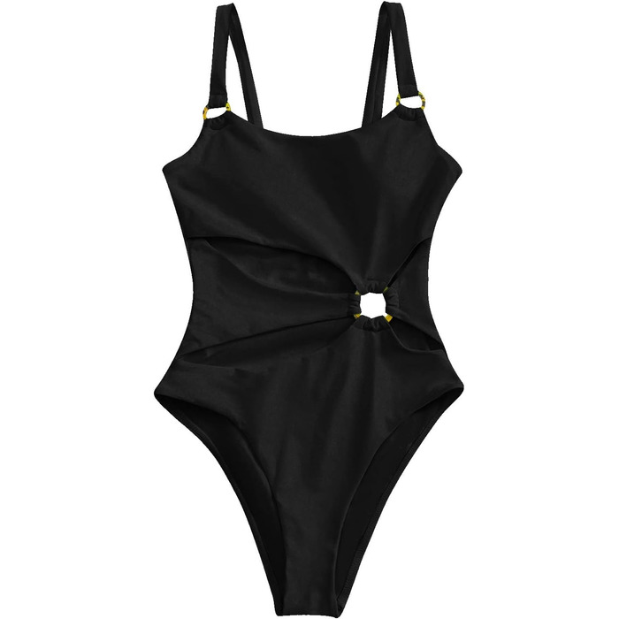 Жіночий суцільний купальник чорного кольору з вирізами Ring - Monokini для плавання