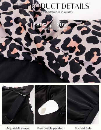 Топ для купальника Tankini Hanna Nikole з животом, зав'язками на грудях, V-подібним вирізом та принтом леопарда, S