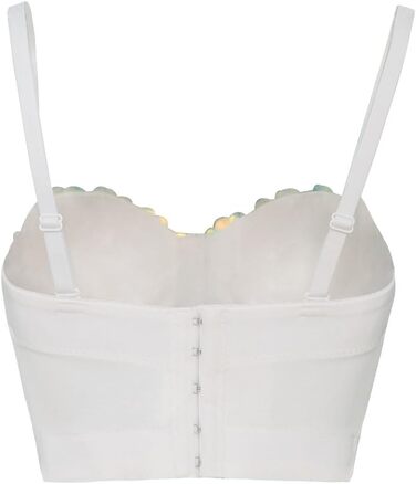 Жіночий корсет-бюстгальтер Royal Smeela з паєтками, перлами та стразами. Короткий топ, корсетний бюст, клубний стиль, для вечірок та свят. Білий корсет з бахромою.