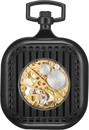 Механічний кишеньковий годинник ShoppeWatch з ланцюжком для чоловіків, ручний завод, прозорий циферблат у стилі стімпанк, чорний