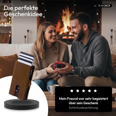 Розумний гаманець SLIMJACK з монетницею та RFID-захистом, чоловіковий тримач для карток з алюмінію та шкіри, світло-коричневий