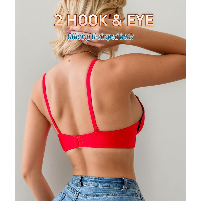 Трусики бюстгальтер для жінок з пуш-ап, квітковий мереживний дизайн, глибокий V-подібний виріз, додавання чашечки, повсякденний одяг, 85B, червоний