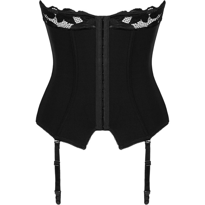 Корсет жіночий Obsessive Editya I з еластичного матеріалу I вертикальні банти I регульований та знімний стрінг I чорний M-L