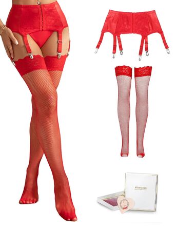Комплект стрінги та стрінг-гуртки для жінок ComeOnDear: мереживні стрінги з 6 кліпсами, великі розміри, червоний (M)