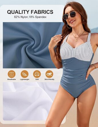 Світшот Nadeer для жінок, великі розміри, моделюючий купальник з високою талією, Push Up, V-подібний виріз, спортивний одноцільний купальник (блакитні смужки, L)