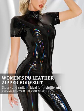 Комбінезон латекс чорний, жіночий, облягаючий, з короткими рукавами, для клубу, XS-XL