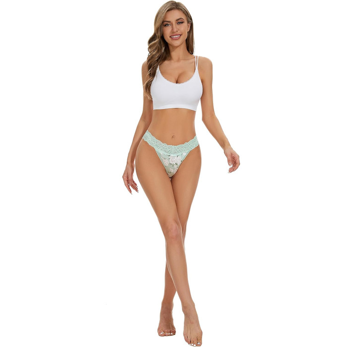 Танга жіночі бавовняні безшовні, мереживні, 5 шт. у наборі, M, з квітами