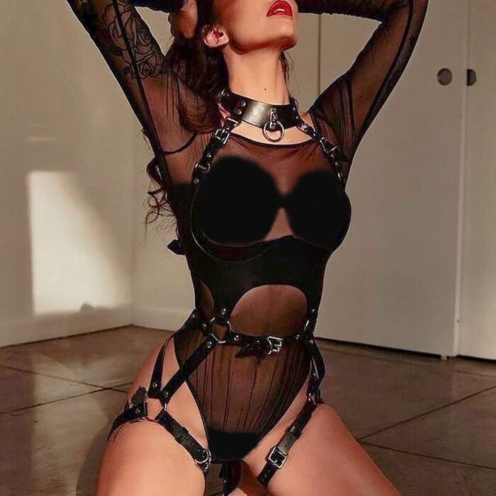 ALMYMM Корсет на груди з шкіри, сексуальний, для косплею, вечірки, клубний одяг, SM-аксесуар, чорний