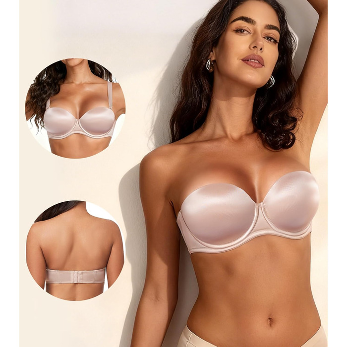 Бюстгальтер Lemorosy без бретелек з пуш-ап, великі розміри, сильний тримач, з підкладкою, мультивей, знімні бретелі, 85A, бежевий