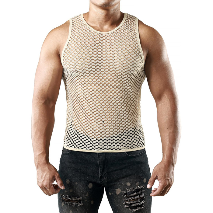 Чоловіча сітка-майка JOGAL з прозорою вставкою, бежевого кольору (S)