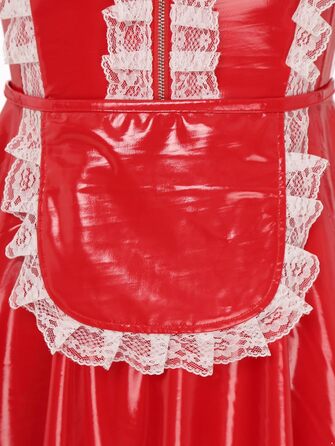 Костюм горничної MSemis: сексуальний набір нижньої білизни з ефектом мокрого блиску, готичний стиль, французький, косплей (XL, червоний)