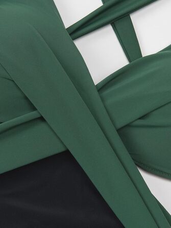 Купальник CUPSHE однотонний з ефектом пуш-ап, висока талія, зелено-чорний, розмір XL