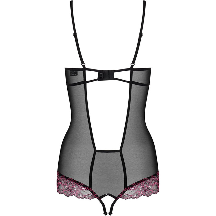 Корсет-боді Obsessive Zarter з витонченою мереживом та шнуванням, чорний (XXL), подарункова коробка