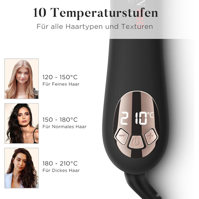 Автоматичний плойка-стайлер для волосся PARWIN PRO BEAUTY 32мм, ротаційний завивач з нано-титановим покриттям та LCD-дисплеєм, 120-210°C