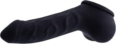 Чохол для статевого члена з латексу, чорний, 15 см - з великим мошонкою та вираженою головкою, MADE IN GERMANY