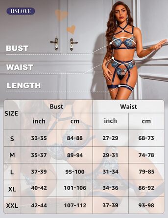 RSLOVE Комплекти нижньої білизни для жінок - Сексуальна спідня білизна з бретелями, мереживна піжама, комплект бюстгальтера та трусиків з стрічкою, XL, блакитний