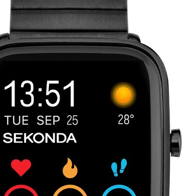 Смарт-годинник Sekonda Motion Plus 36 мм з рожевим силіконовим ремінцем та чорним сталевим корпусом, 30224