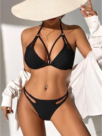 Бікіні Durio для жінок, push-up, сексуальний комплект з 2 частин з трикутними плавками, регульовані бретелі (чорний, розмір 1, 36)