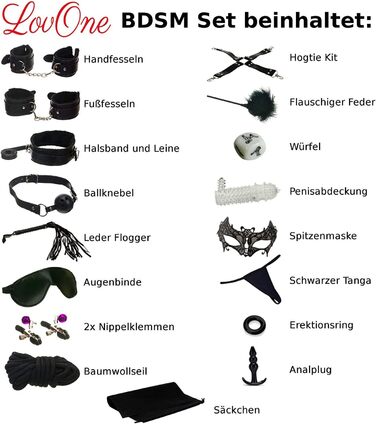 Набір для бондеражу з 18 предметів: фета, наручники, маска для очей. Ідеально для початківців та досвідчених. Еротичні іграшки для пар