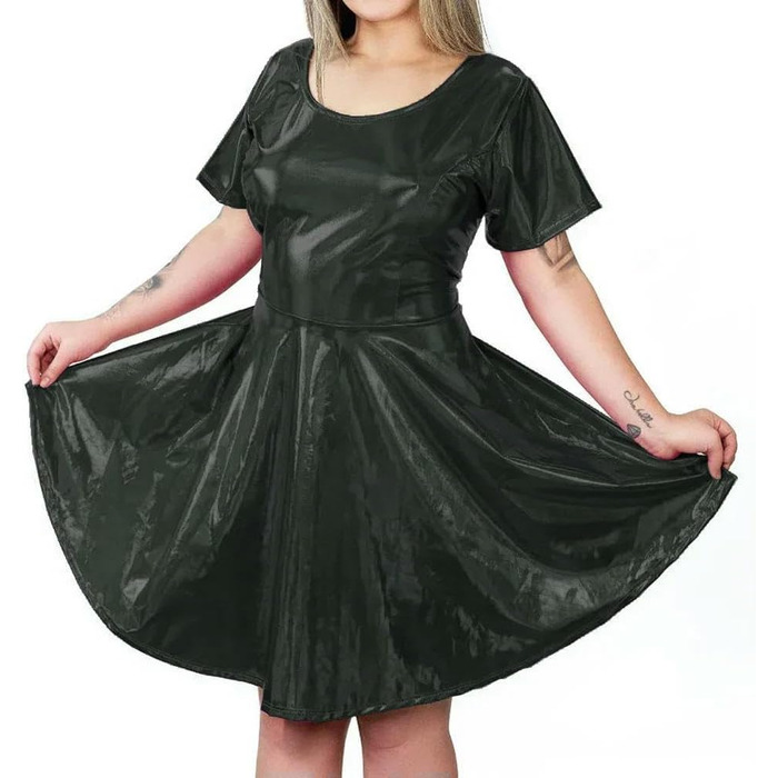 Жіноча сукня TIANXIAOQWE великих розмірів, A-силует, з блискітками, металік, короткий рукав, для Хелловіну, клубу, вечірки, виходу (Чорний, XXL)