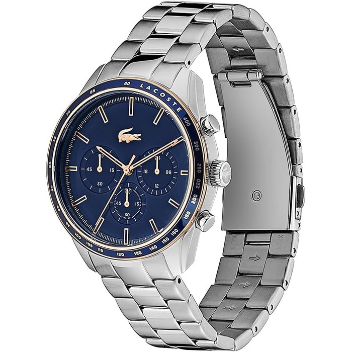 Чоловічий годинник Lacoste Boston Chronograph Blue Metal — кварцовий хронограф зі сталевим браслетом