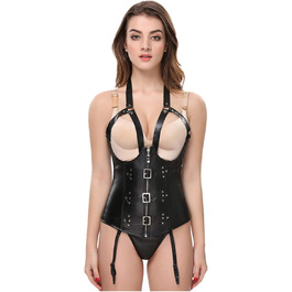 Жіночий корсет-бюстгальтер SUNMME з шнурівкою, сексуальна спідня білизна, контроль талії, шорти-слім, шкіряний стиль стеampunk, чорний, M XXL