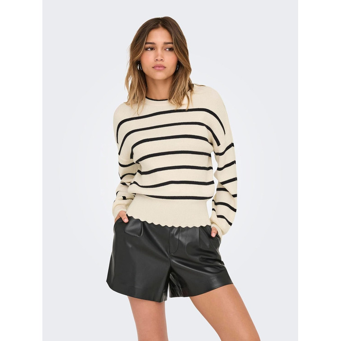 Жіночий в'язаний светр ONLY ONLIBI смугастий, колір Whitecap Gray/Black, розмір XS
