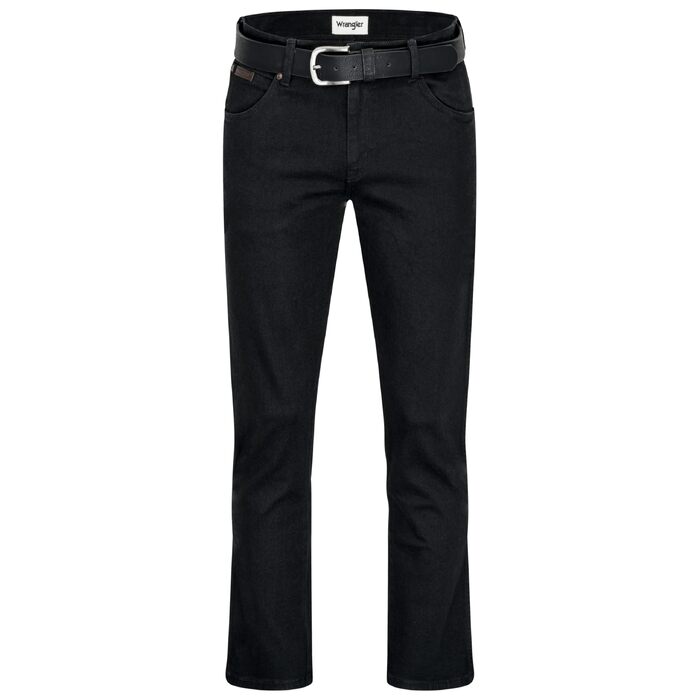 Чоловічі стрейч-джинси Wrangler Texas Regular Fit Authentic Straight, чорні (Black Overdye), з ременем, розмір 34W/32L