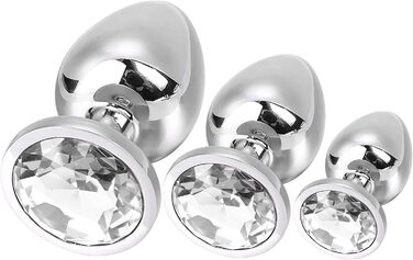 Набір аналплагів Klein Medium Groß з металу з кристалами та діамантами (білий)