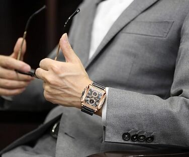 Чоловічий наручний годинник OLEVS Chronograph — класичний кварцовий годинник зі шкіряним ремінцем, водонепроникний, з календарем (Чорний/Розове золото, 2958)