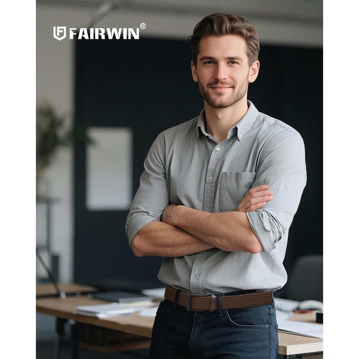 Еластичний плетенний ремінь Fairwin для чоловіків та жінок, тканинний розтяжний пояс (Темно-коричневий, 2XL: довжина 135 см, на талію 117–127 см)