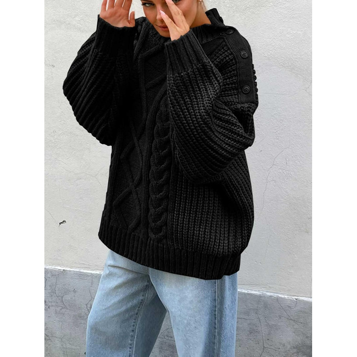 Жіночий в'язаний светр Imiy Bea Oversized з коміром-стійкою та гудзиками збоку, чорний, розмір L