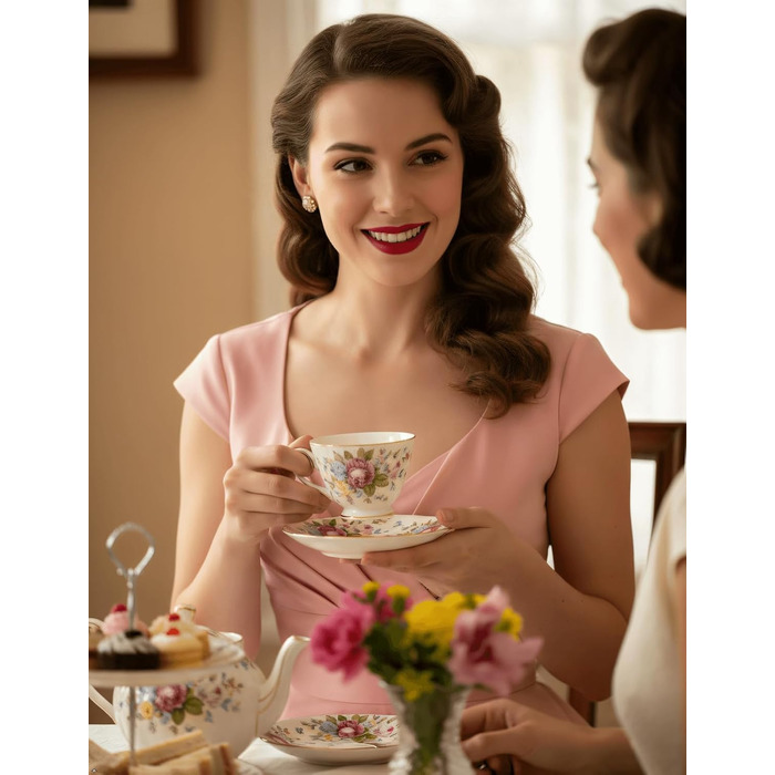 Сукня вінтаж Bbonlinedress 1950-х у стилі ретро, коктейльна Rockabilly з V-поглибленням, спідниця-кльош, вечірня, для вечірки, колір пудровий (M)