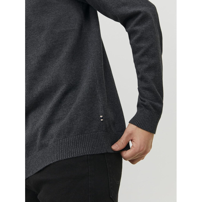 Чоловічий трикотажний джемпер Jack & Jones JJebasic Knit з круглим вирізом, темно-сірий меланж, розмір M