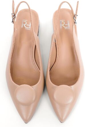 Жіночі туфлі-човники Slingbacks на стійких підборах 4 см, штучна замша, бежеві, розмір 42 EU (вузька нога), модель ML682-0716