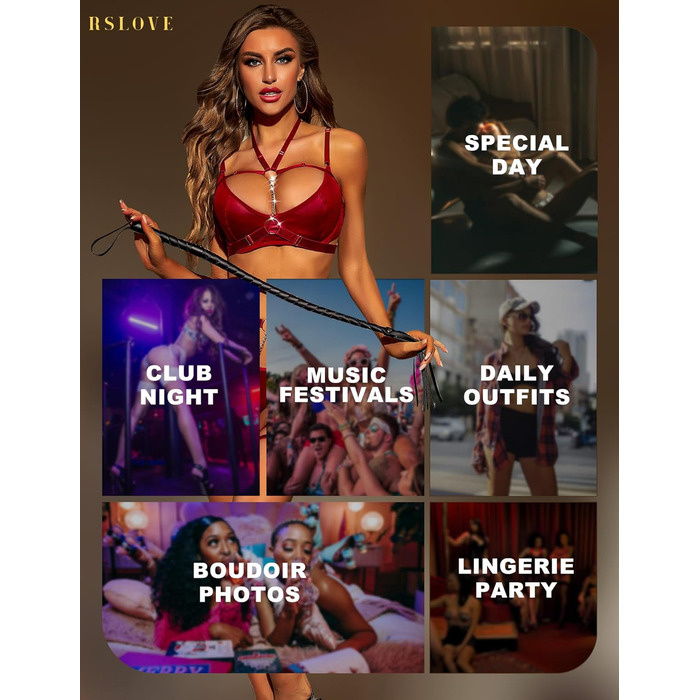 RSLOVE Комплект жіночої білизни з зав'язками - Сексуальна білизна бюстгальтер та труси, мереживна білизна, 6 предметів, червоний, розмір M