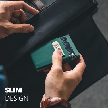 Чоловічий металевий гаманець VULKIT з Pop-Up механізмом, RFID-захистом, відділеннями EDC та вікном для ID-картки, колір нічний зелений