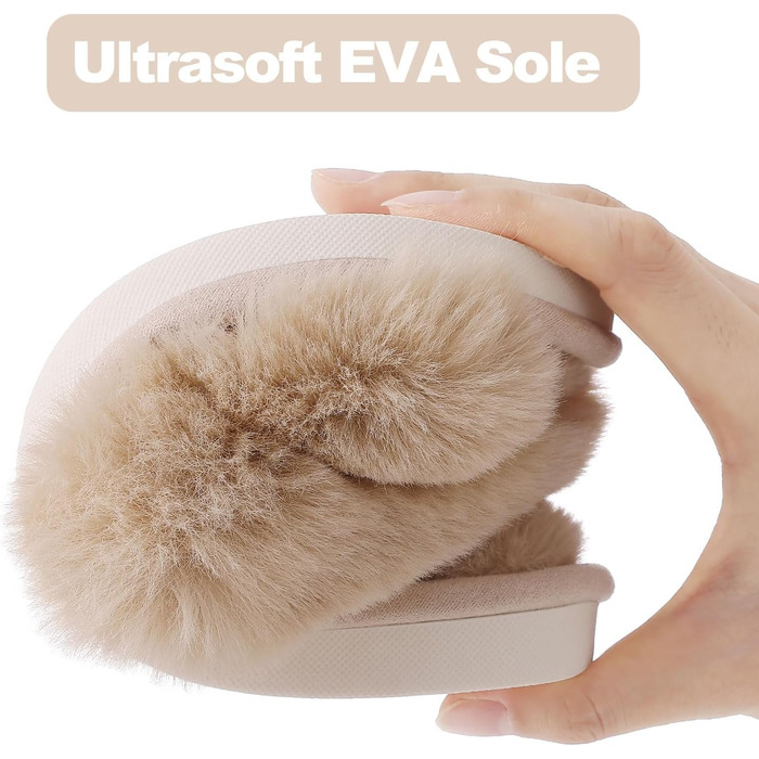 Жіночі плюшеві капці Evshine з ефектом пам'яті (Memory Foam), відкритий носок, колір камель, розмір 42/43 EU