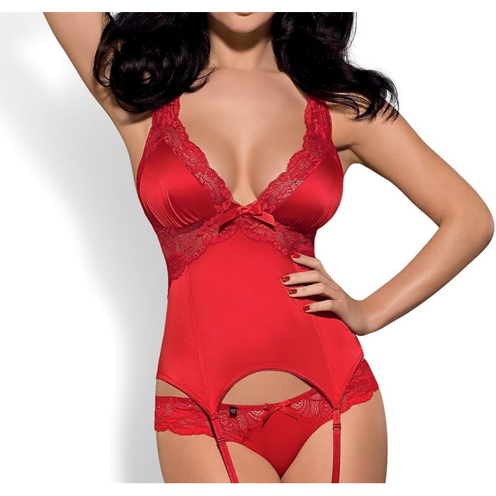 Сексуальний комплект спідньої білизни Obsessive: мереживний корсет-бра з бретелями та стрінги, подарункова коробка (L-XL, Червоний)