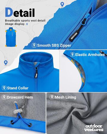 Чоловічий жилет Softshell Outdoor Ventures для велосипеда та активного відпочинку, водонепроникний, середній синій (розмір M)